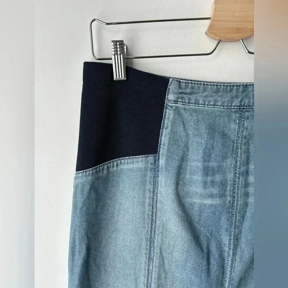 BCBGMAXAZRIA Y2K Panel Denim Maxi Skirt Stretch Waist Sculpted A-Line S/M - Picture 3 of 11